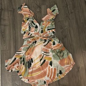 Aura peach and green cut out mini dress. Size Large. Never worn but no tags.